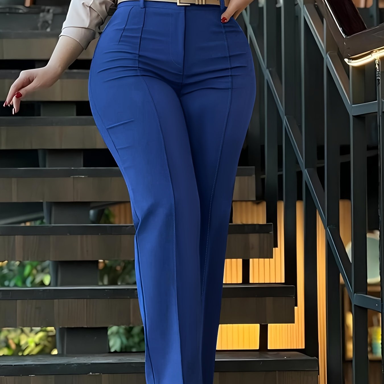 Women'S Chic Style Solid Color Suit Pants - Elegant High-Waisted, Long Trousers for a Sophisticated Look, Perfect for All Seasons